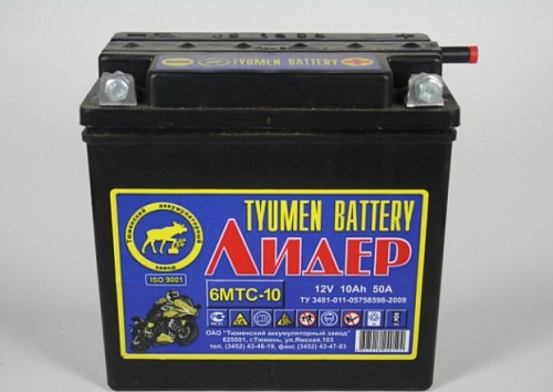 Аккумулятор Тюмень ЛИДЕР 6МТС - 10  болт сух. заряж. [д140ш77в135/50]          