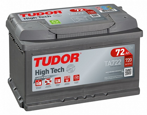 Аккумулятор TUDOR High-Tech 72 А/ч обратная R+ EN 720A 278x175x175 TA722 TA722