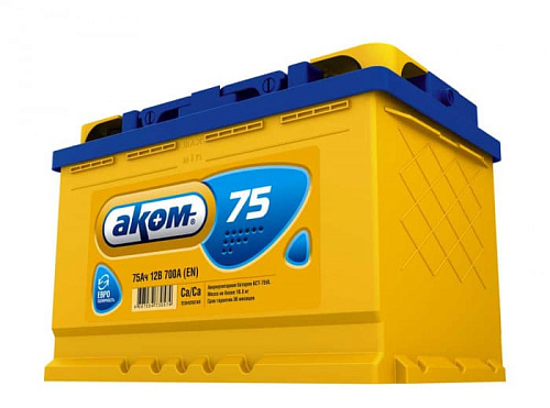 Аккумулятор АКОМ 75 А/ч обратная R+ EN 700A 278x175x190 6CT-75.0 LA